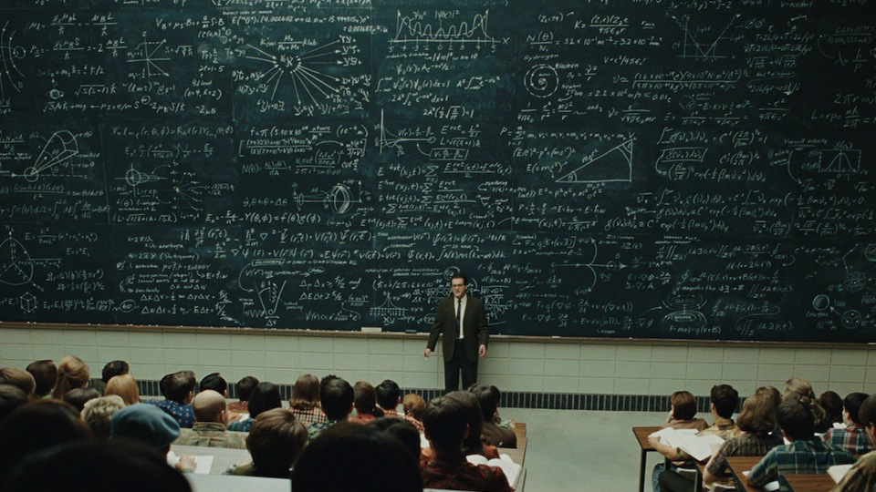 A Serious man movie shot with chalkboard